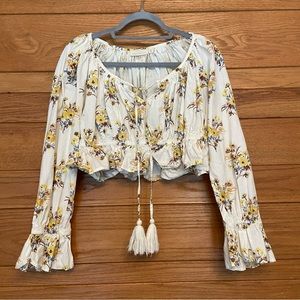 Happy X Nature floral puff sleeve cropped blouse